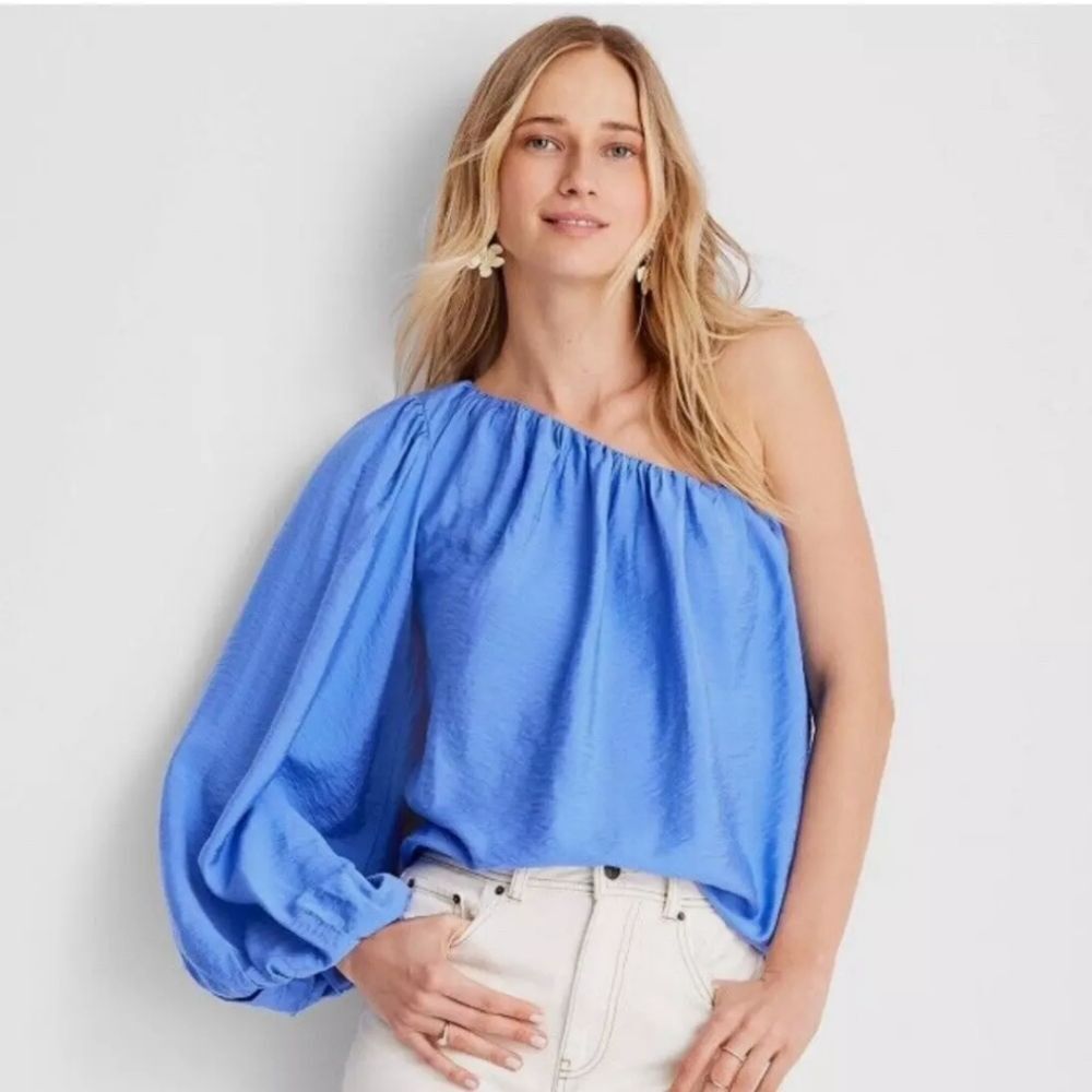 Future Collective by Jenny Lopez One Shoulder Balloon Sleeve Blouse Top